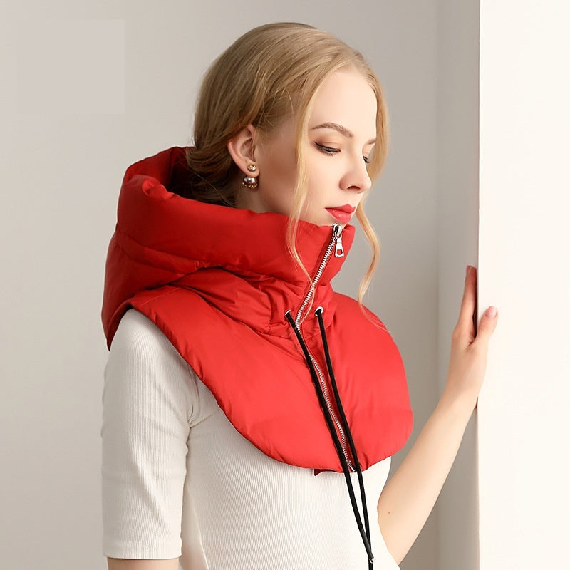 Ivory quilted down hood with neck warmer