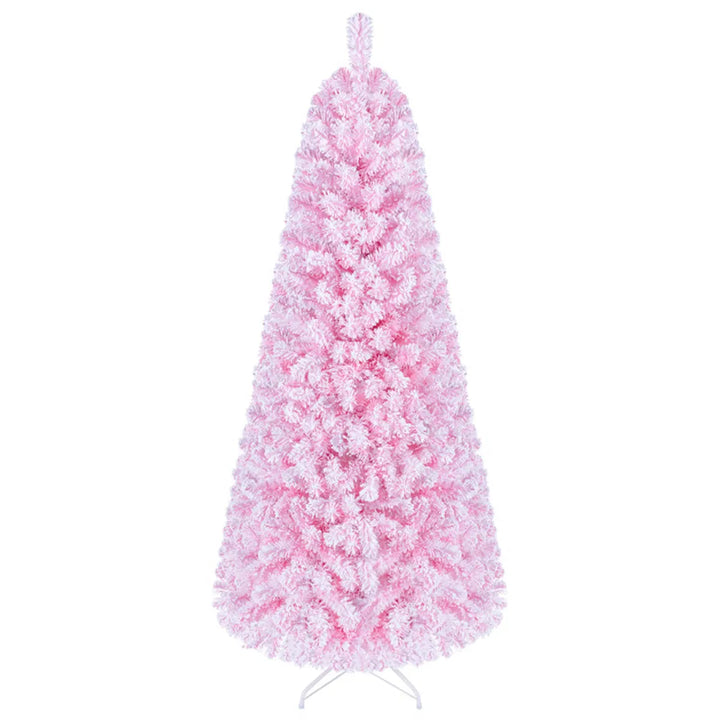 Pink flocked Christmas tree with lights
