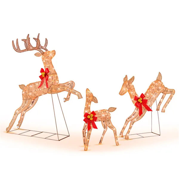 Heat Hollow Set of 3 Light-Up Glitter Reindeer with Red Bows