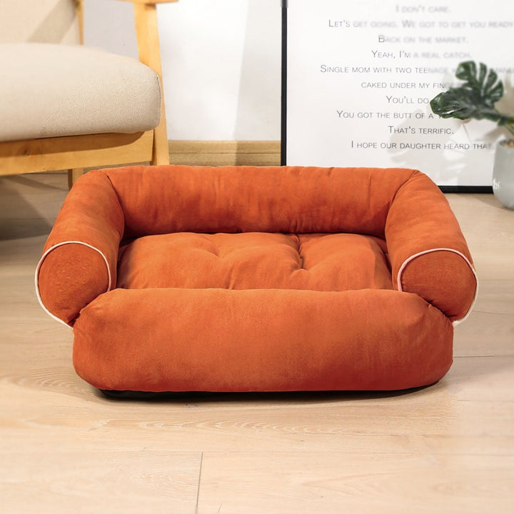 Plush sofa pet bed with bolster sides