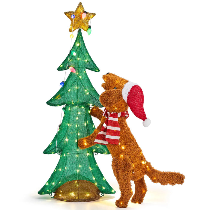 Heat Hollow Light-Up Dog Climbing a Christmas Tree, 120 cm