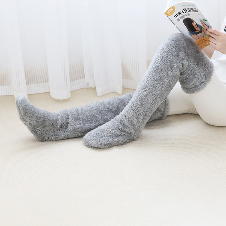 Fuzzy over the knee plush socks in lilac