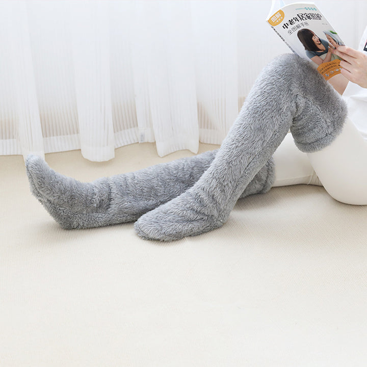 Fuzzy over the knee plush socks in lilac
