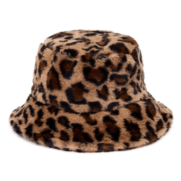 Fluffy cow print faux fur bucket hat