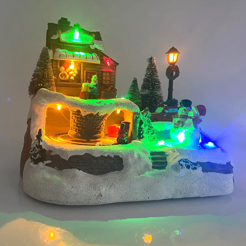 Light-up musical Christmas village house with rotating tree