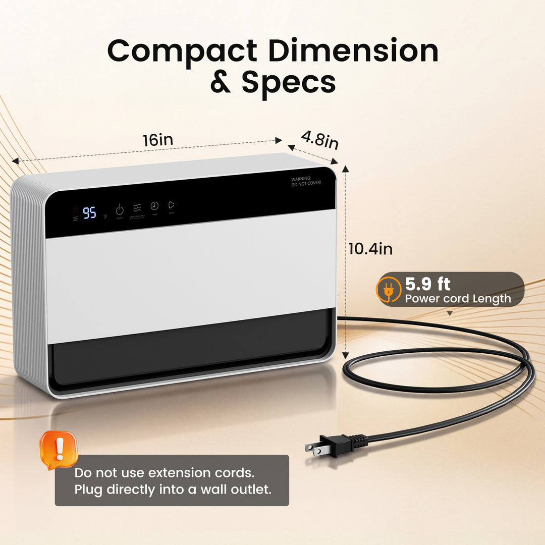 White wall-mounted electric heater with remote