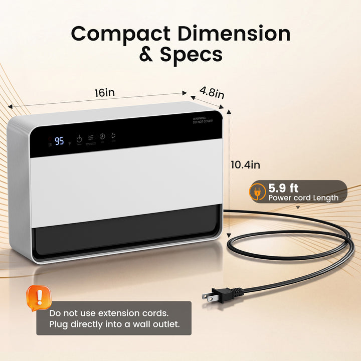 White wall-mounted electric heater with remote
