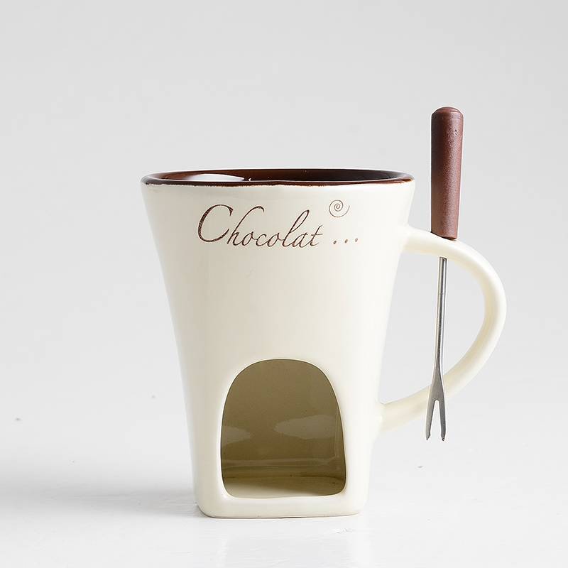 Chocolate fondue mug with fork
