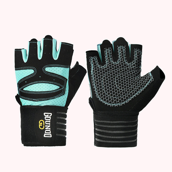 Half-finger gym gloves with wrist wrap