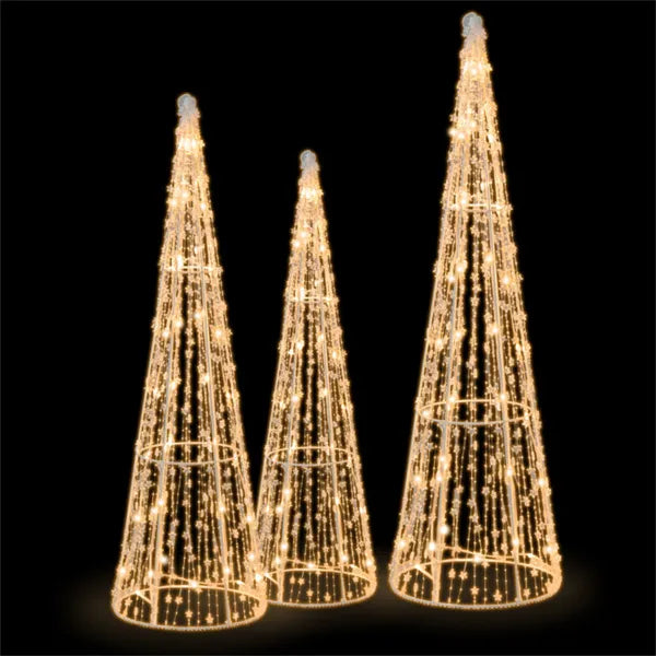 Heat Hollow Set of 3 Lighted Outdoor Cone Christmas Trees