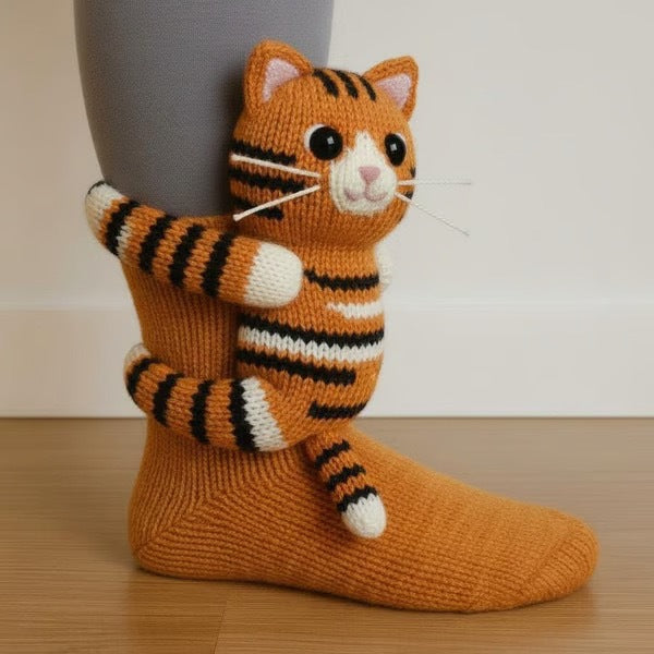Knit socks with 3D crochet sloth