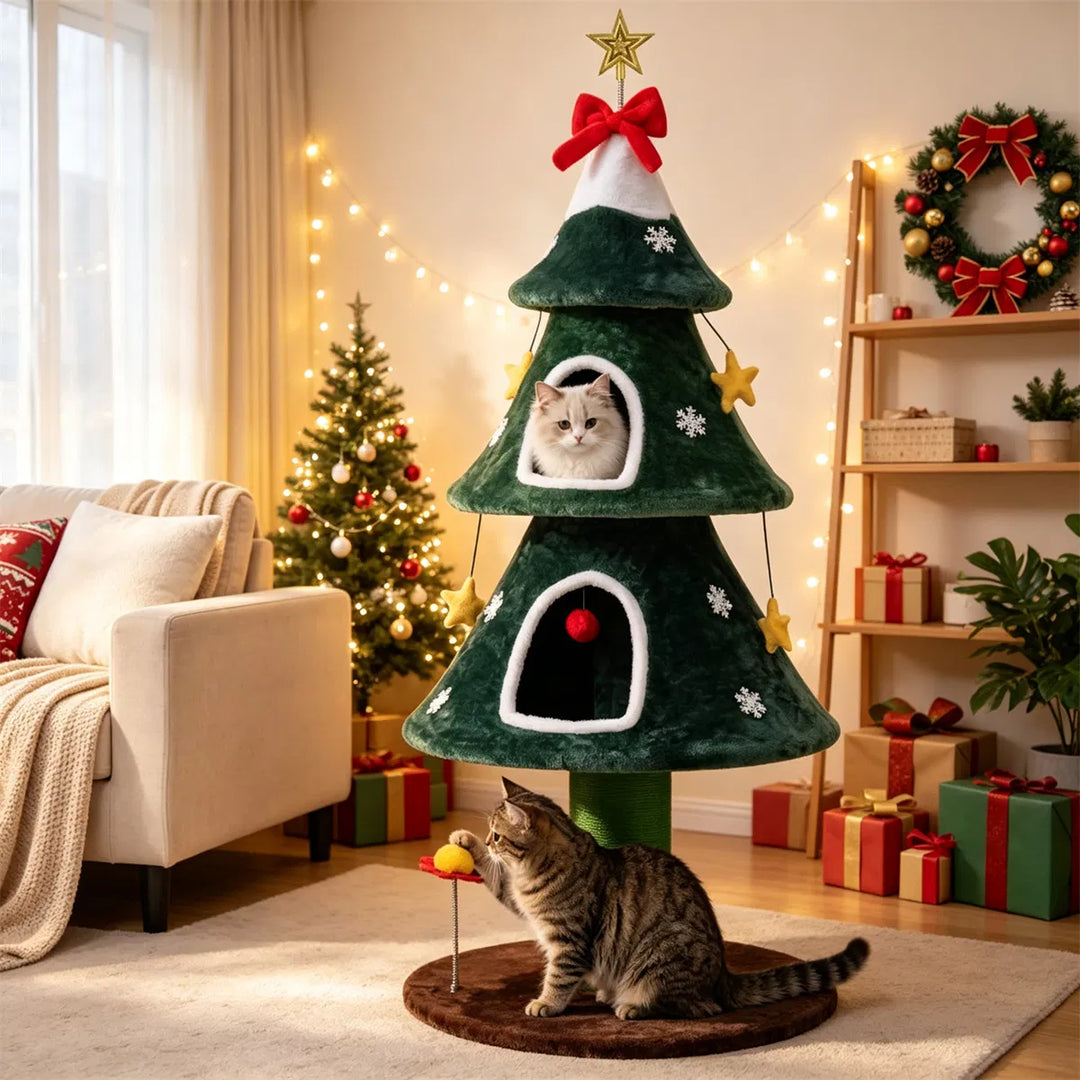 Christmas tree cat tower with condos