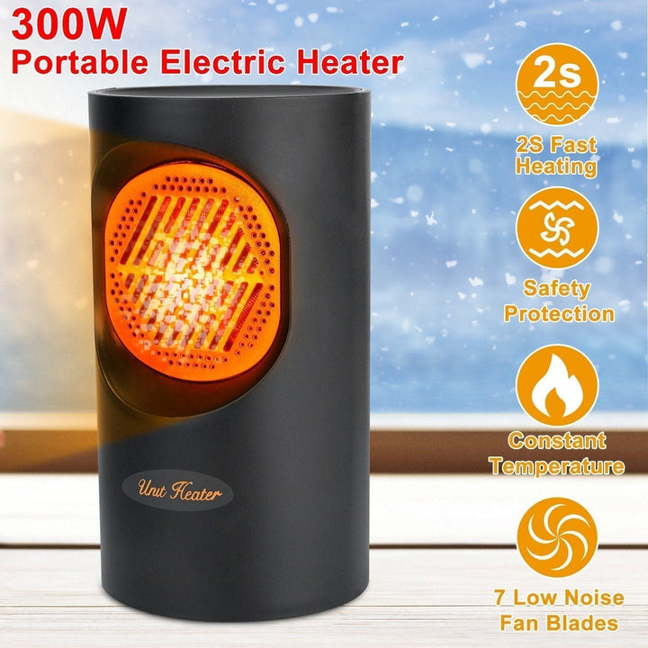 Portable 300W Electric Mini Heater | Spiral Heating Element, 7 Fan Blades | Quiet Operation