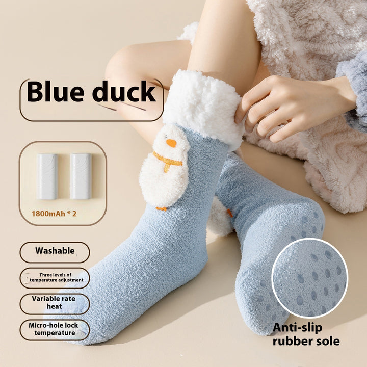 Fleece-lined heated socks with duck design