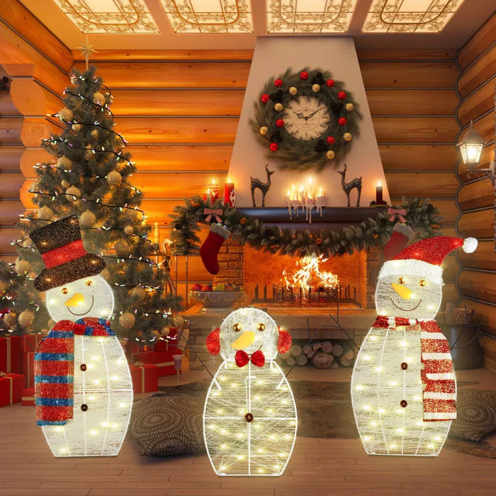 Heat Hollow Set of 3 Light-Up Snowman Family Figures