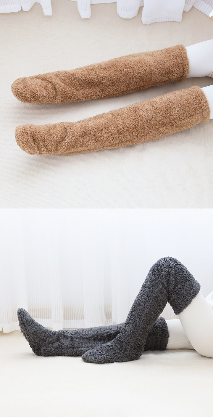 Pink plush leg warmers with drawstring