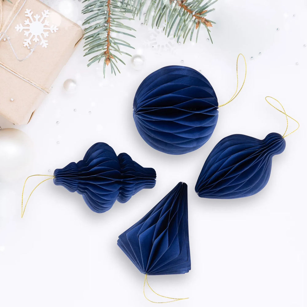 Navy honeycomb paper Christmas ornaments
