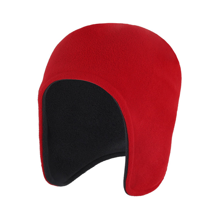 Black polar fleece cap with ear flaps