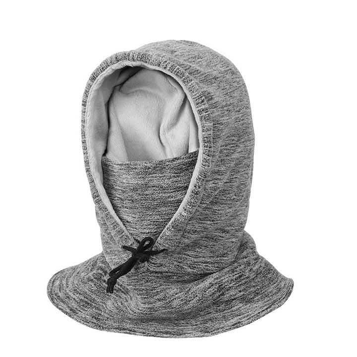 Person wearing black fleece balaclava hood