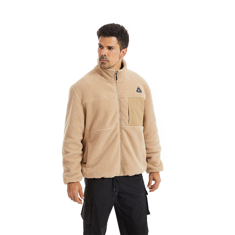Man wearing black heated sherpa fleece jacket