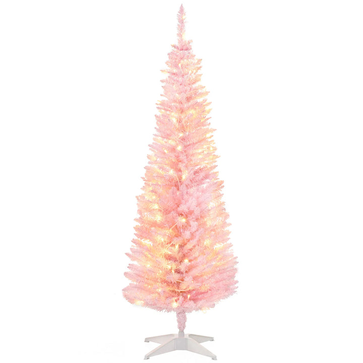 Pink slim pencil Christmas tree with lights