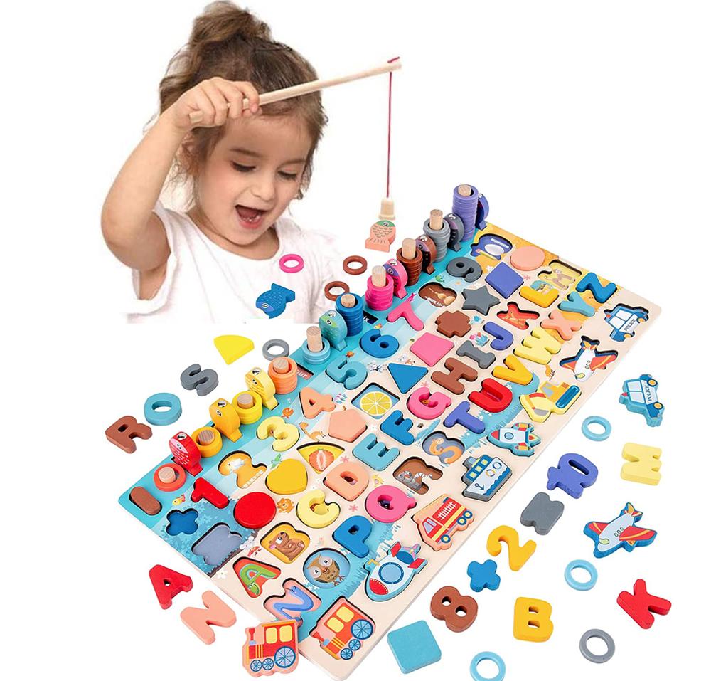 Wooden number board with fishing rod