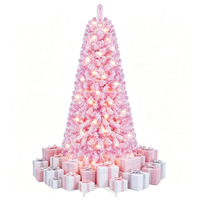 Heat Hollow Pink Flocked Pre-Lit Christmas Tree with 220 LEDs, 6ft