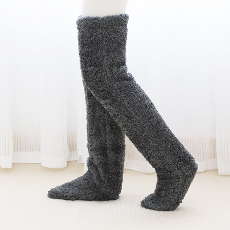 Fluffy Long Knee Warmer Socks with Open-Toe Design