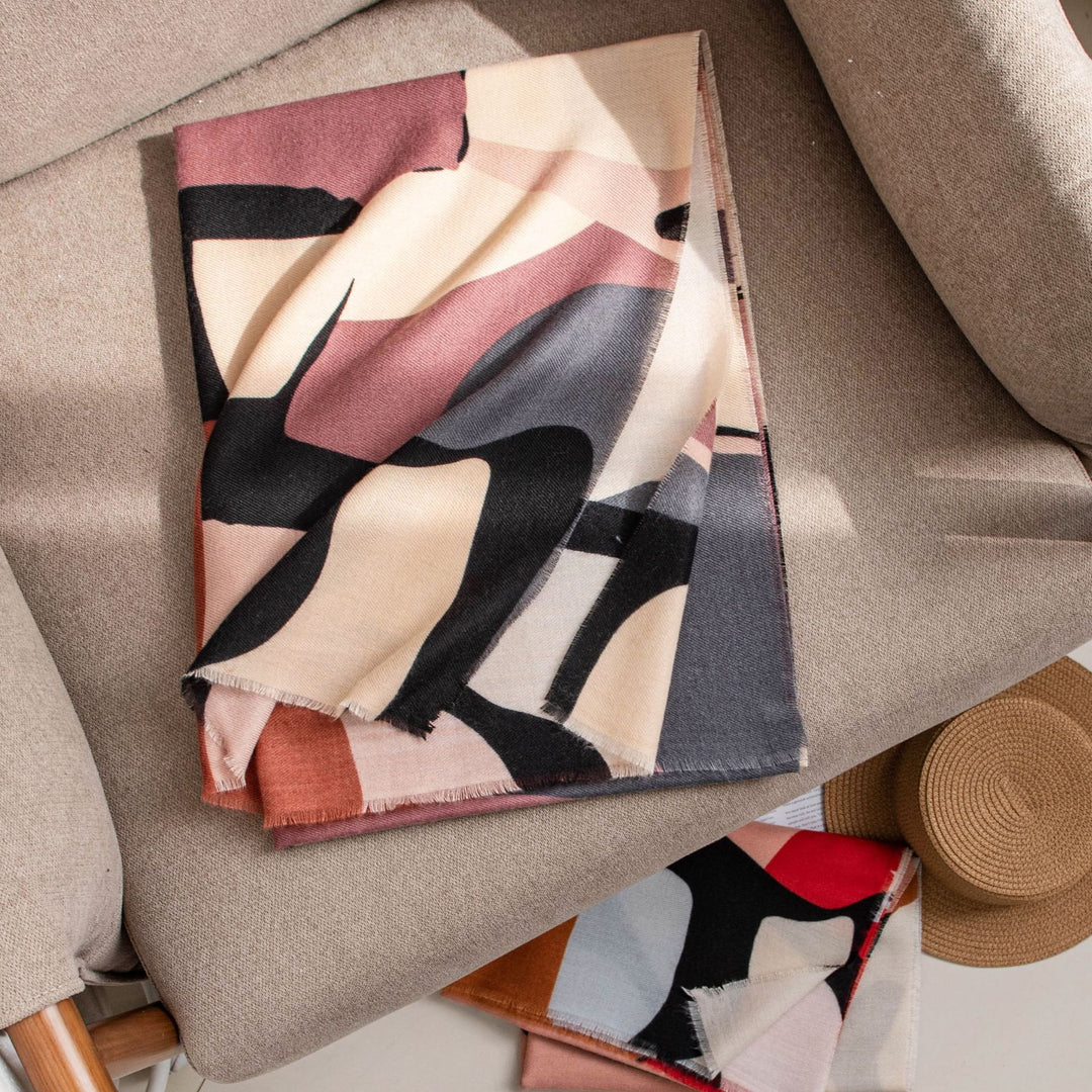 Coral abstract print scarf