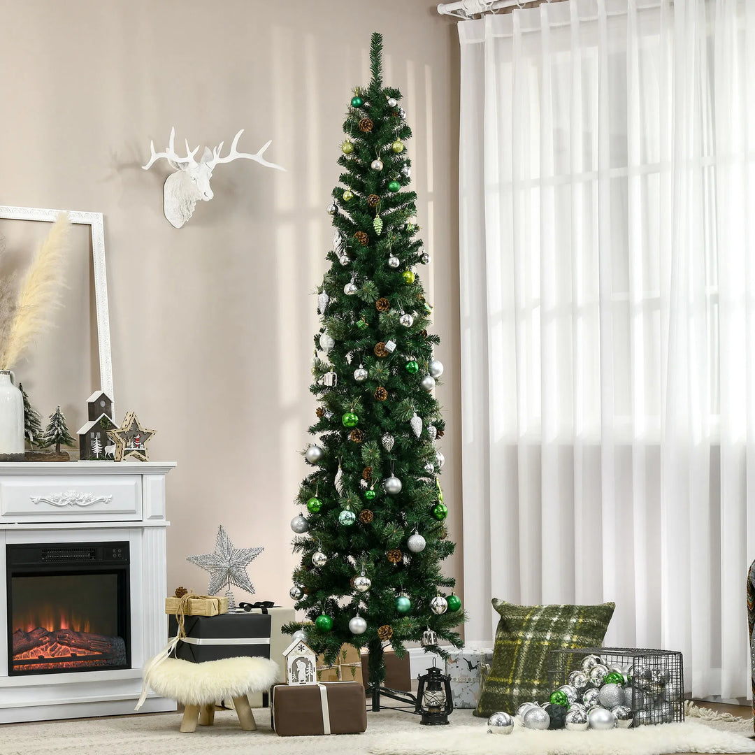 Tall slim tree with pine cones