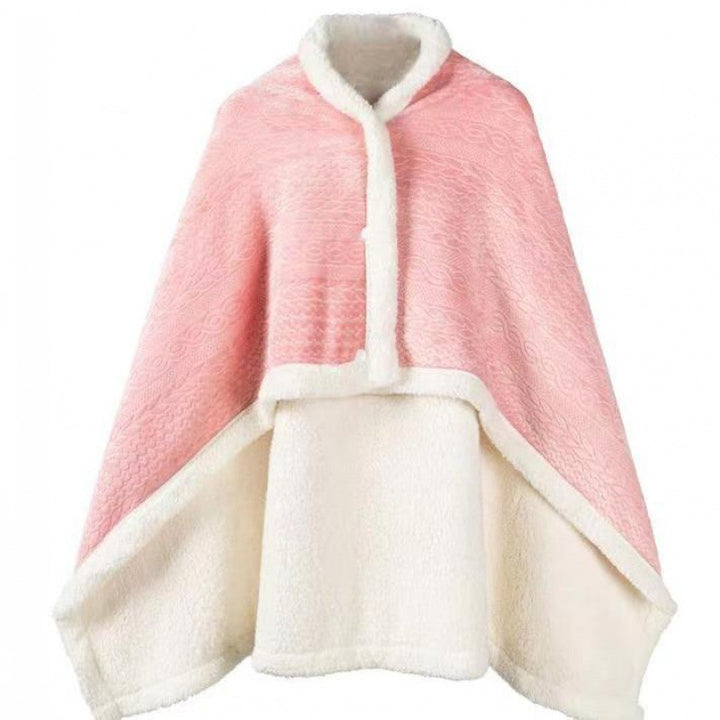 Pink sherpa fleece wearable shawl blanket