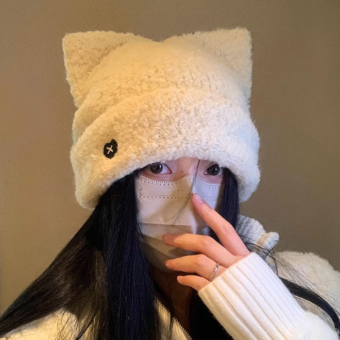 Heat Hollow Fluffy Teddy Fleece Beanie with Cat Ears
