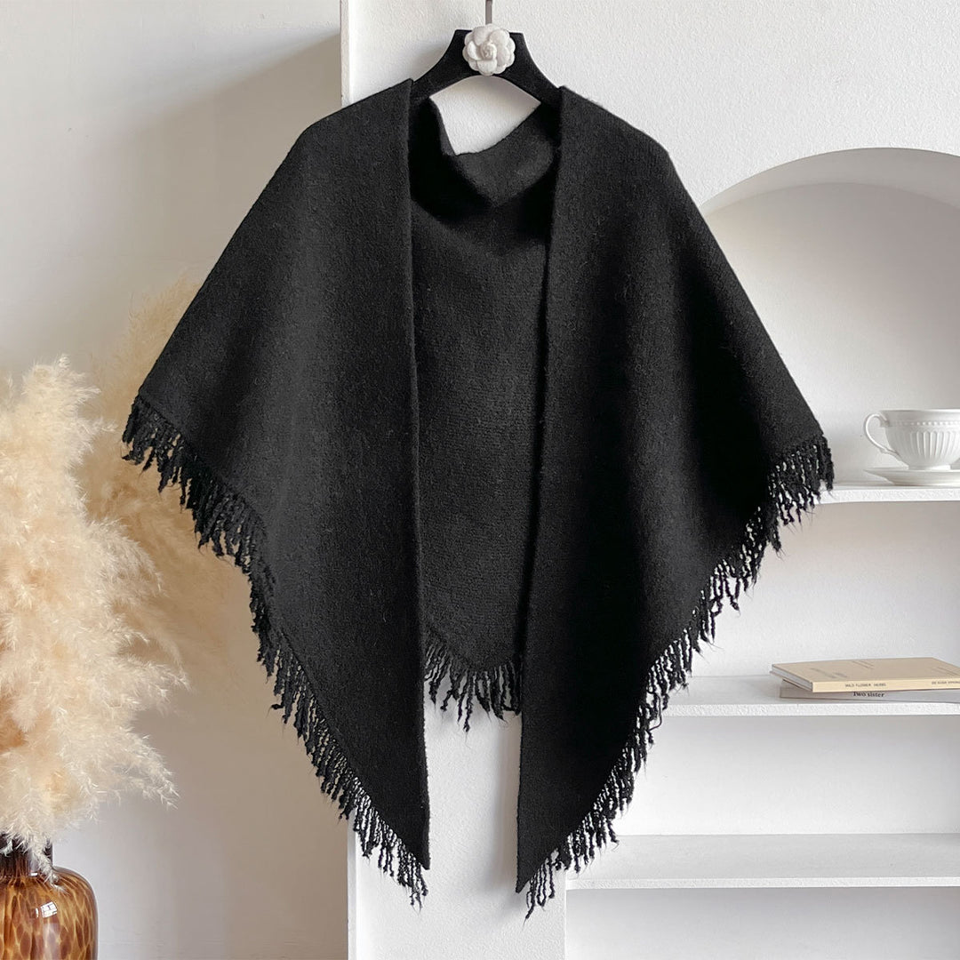 Blush beige fringed knit scarf