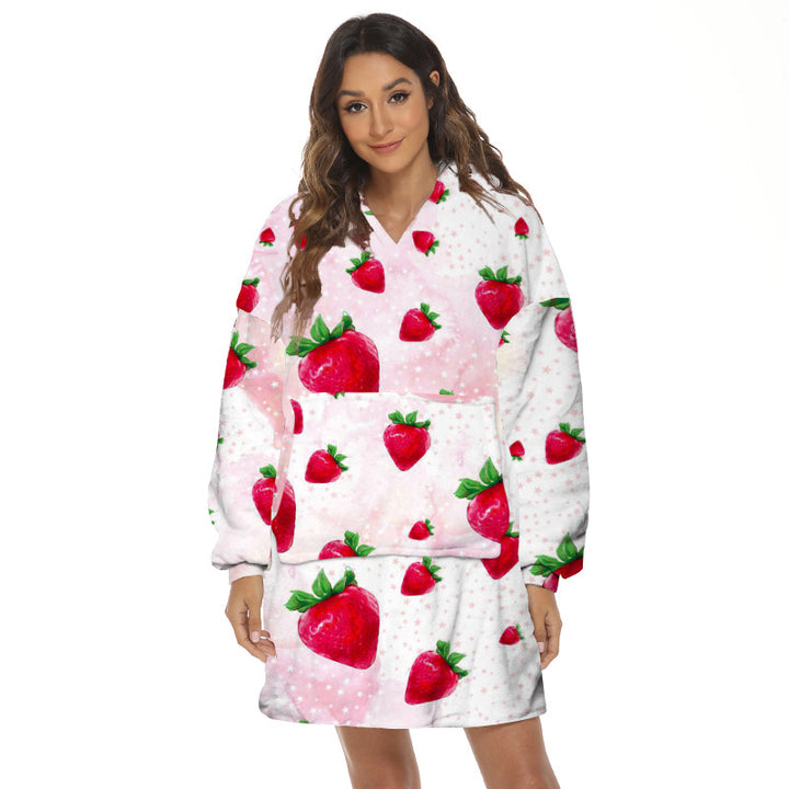 Person wearing oversized panda hooded blanket