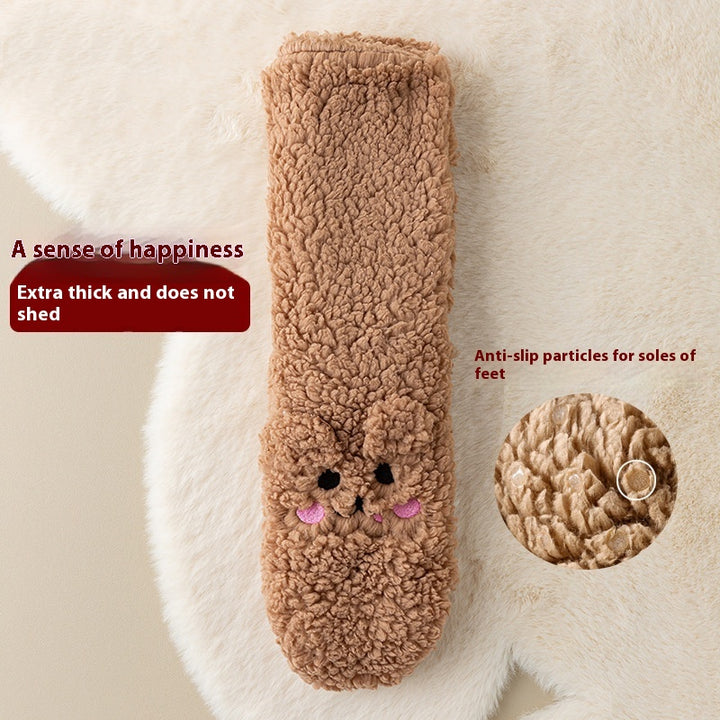 Fluffy fleece floor socks with bunny face