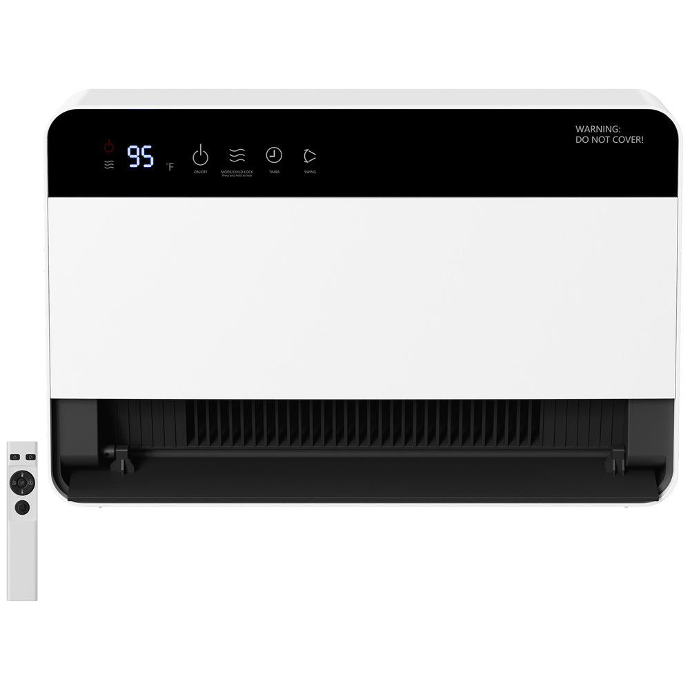 White wall-mounted electric heater with remote