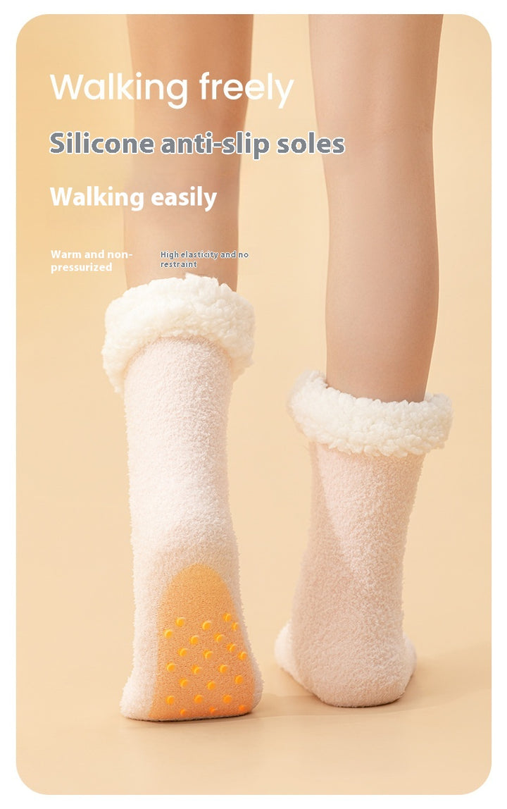 Pink plush heated socks with deer badge