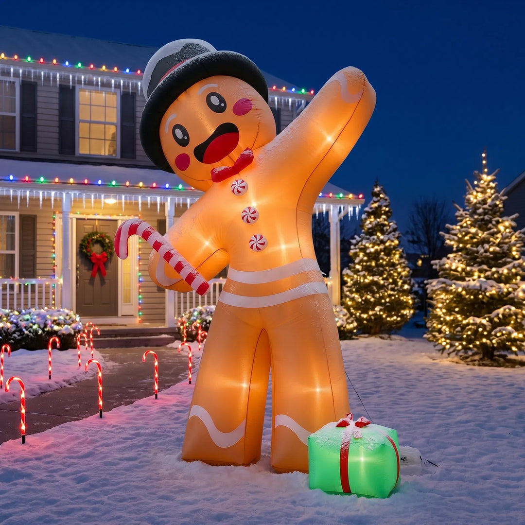 10ft inflatable gingerbread man with gift box