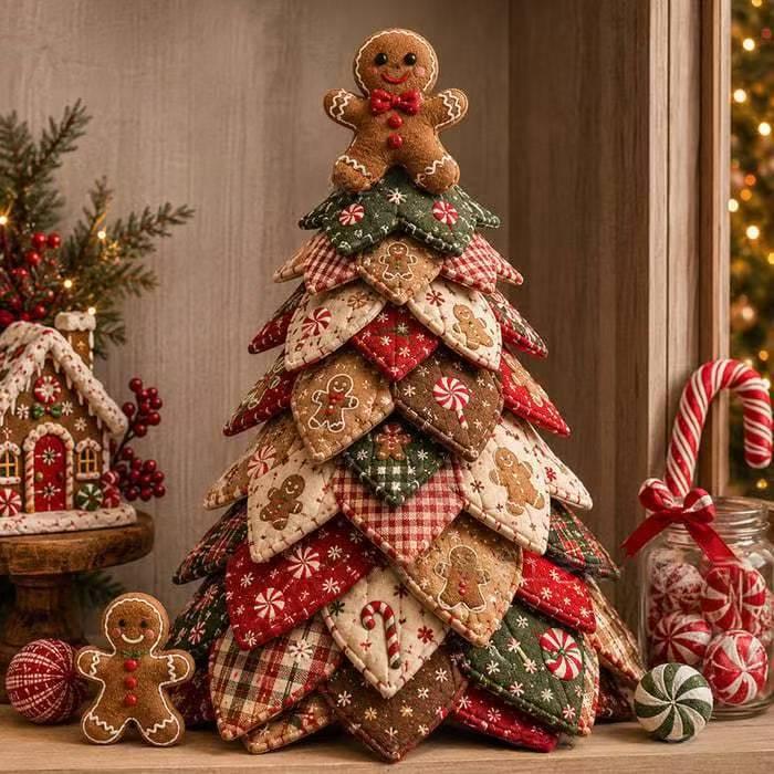 Patchwork fabric Christmas tree with star topper