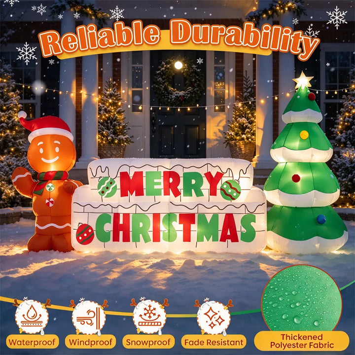 Inflatable Merry Christmas sign with gingerbread man