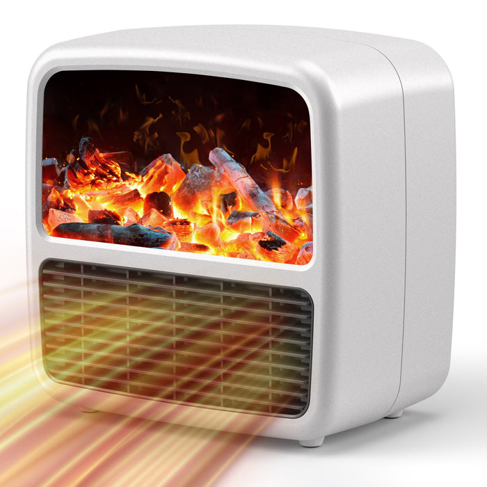 Heat Hollow Small ceramic fan heater with cosy LED flame effect