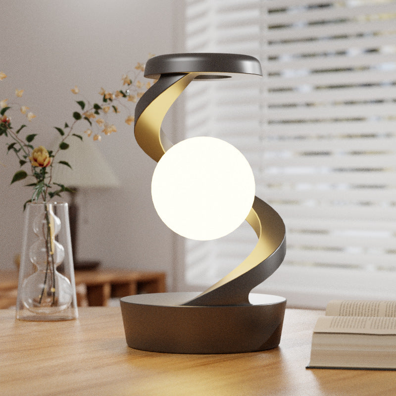 Floating moon lamp in spiral frame