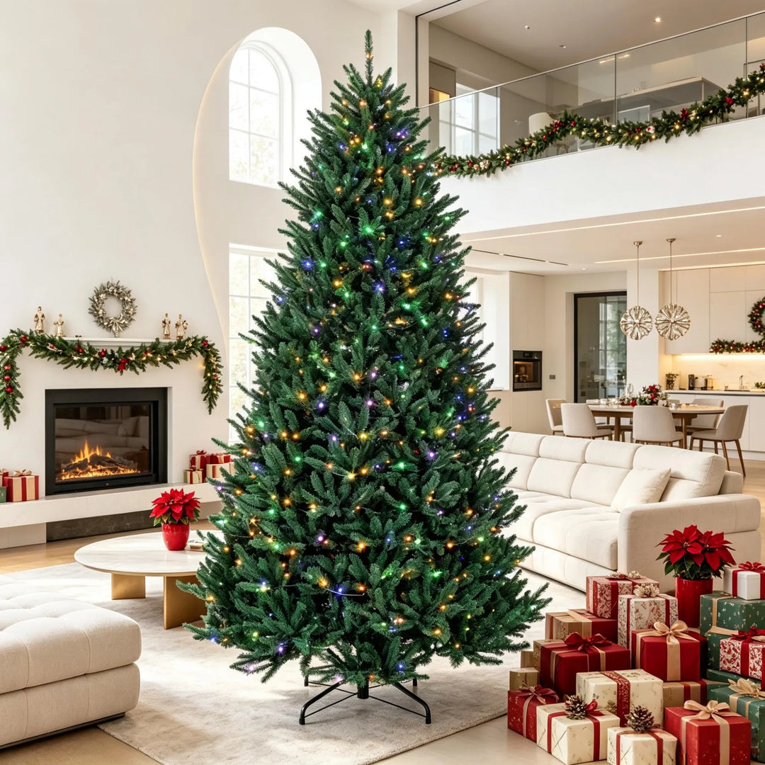 Large full Christmas tree lit warm white