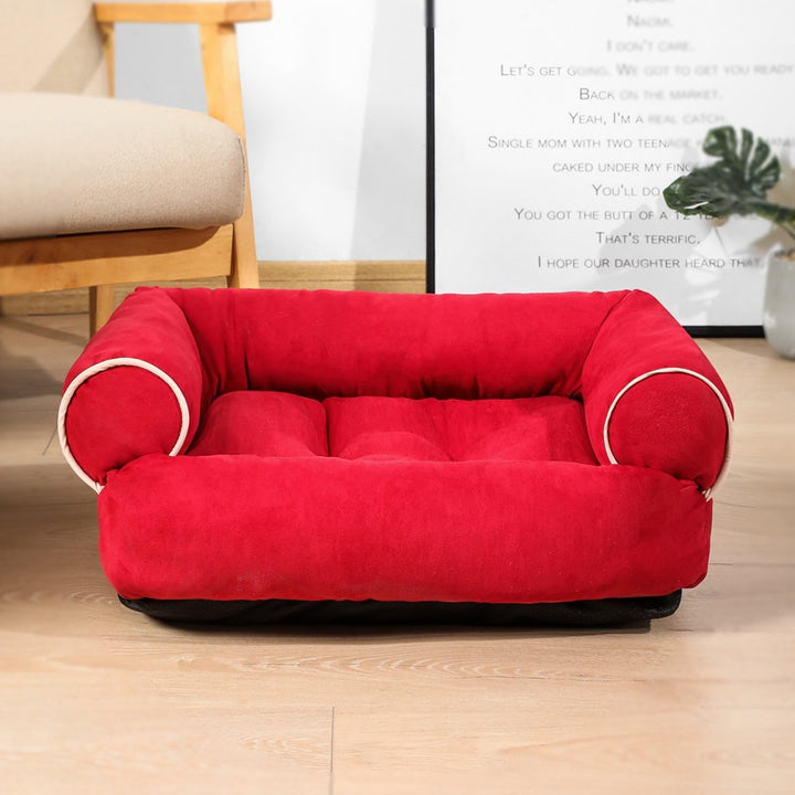 Plush sofa pet bed with bolster sides