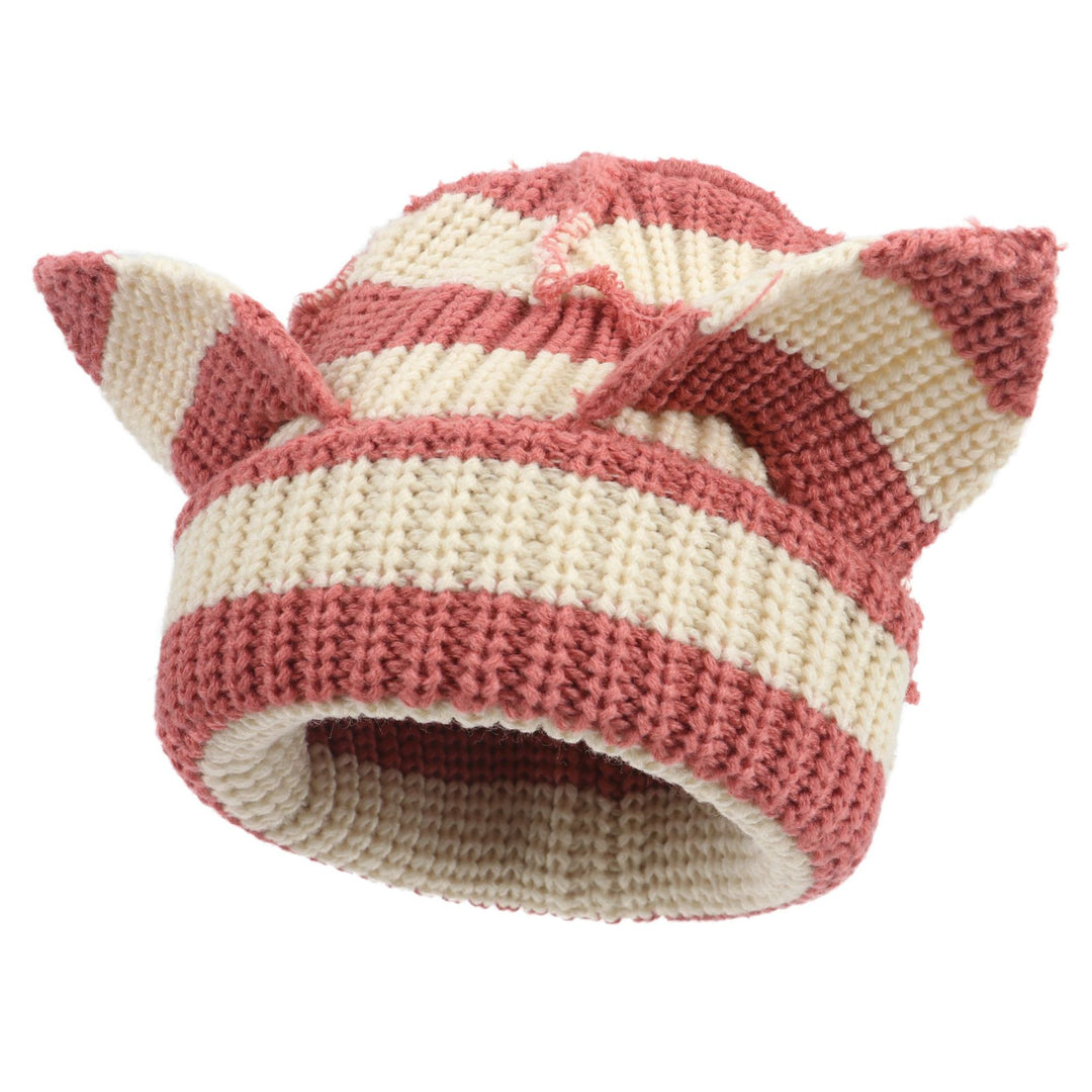 Black chunky knit beanie with cat ears