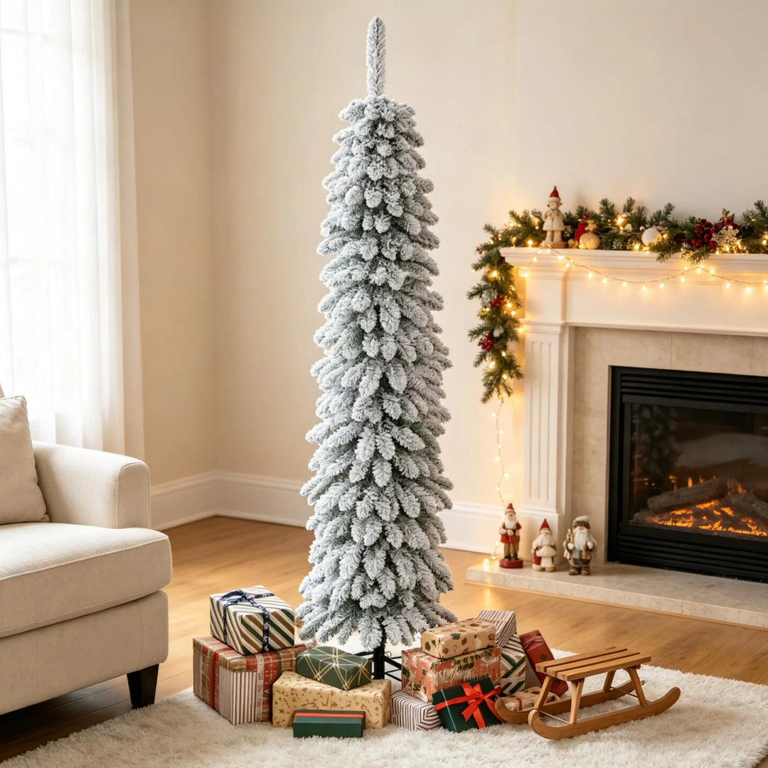 Slim white flocked tree, unlit, 5ft