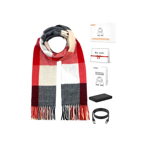 Heat Hollow Red Tartan Heated Scarf with USB Heating Pad