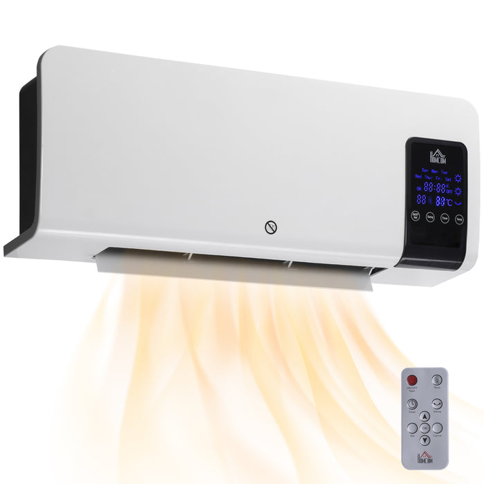 Heat Hollow White Wall Fan Heater 2000W with Oscillation and Remote