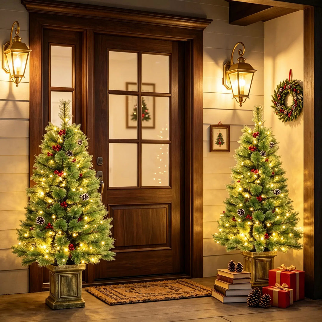 Two pine trees in retro pots