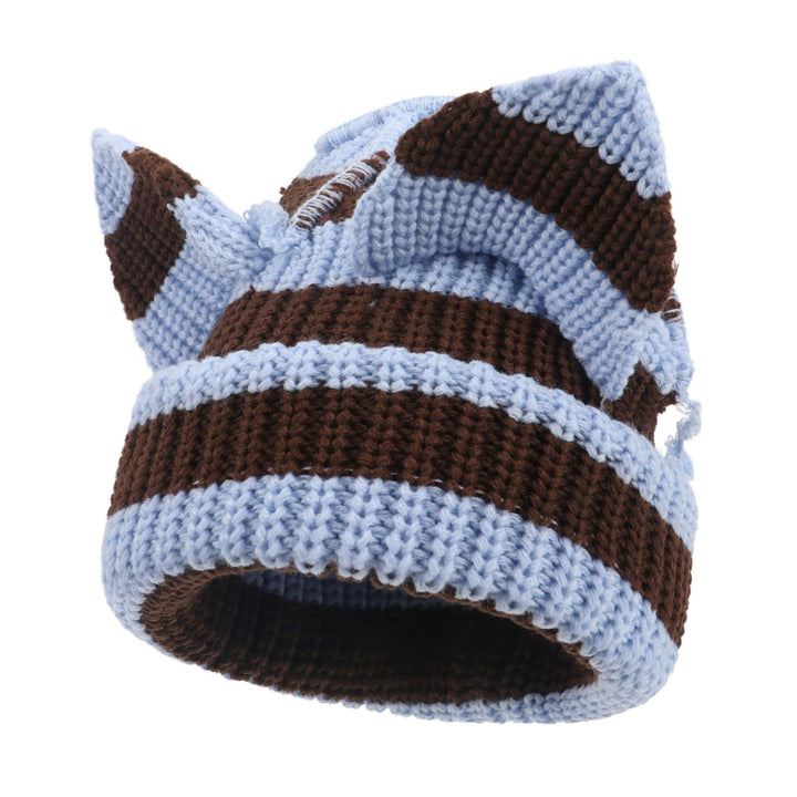 Black chunky knit beanie with cat ears